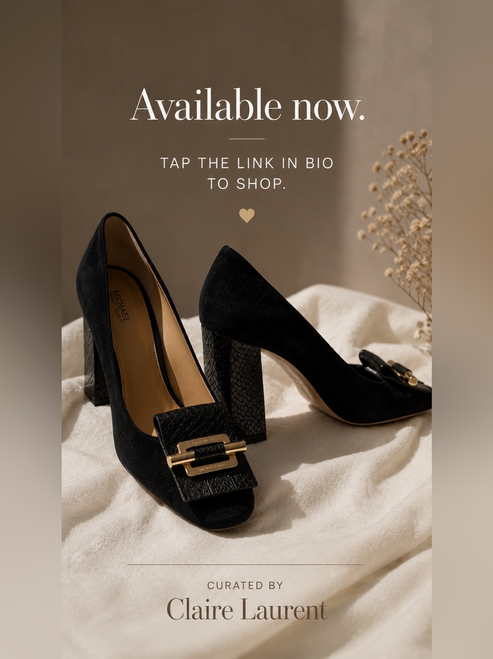 Michael Kors Black Suede Pumps with Gold Buckle